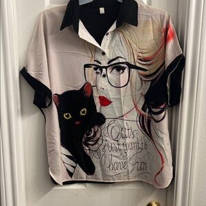 Stylish Women's Graphic Shirt with Black and Red Accents
